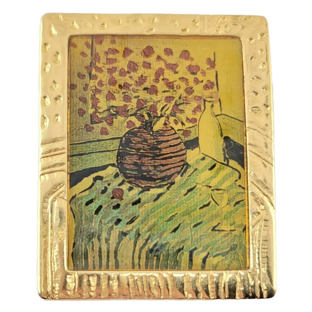Tony Bennett Gold Tone Square Frame Painting Brooch Pendant, Signed